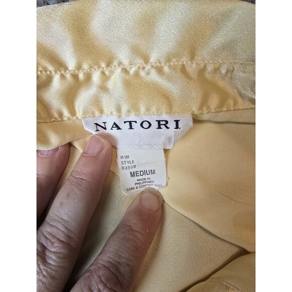 Natori Nightgown Tunic Top Medium M Vintage Pale Yellow Polyester Satin Chemise - Picture 3 of 8